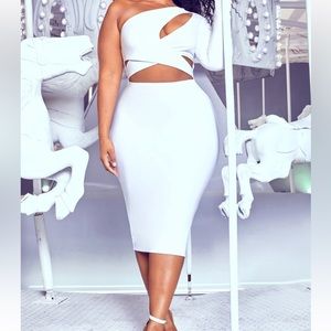 White cut out one shoulder midi dress